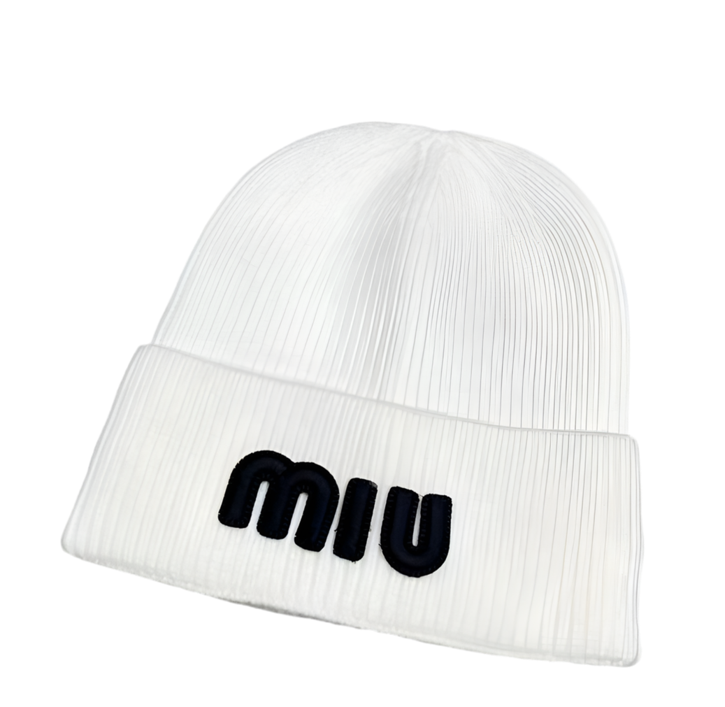 Bonnet noir Mui Mui en maille avec logo brodé