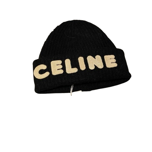 Bonnet en laine CELINE – Beige côtelé avec logo brodé