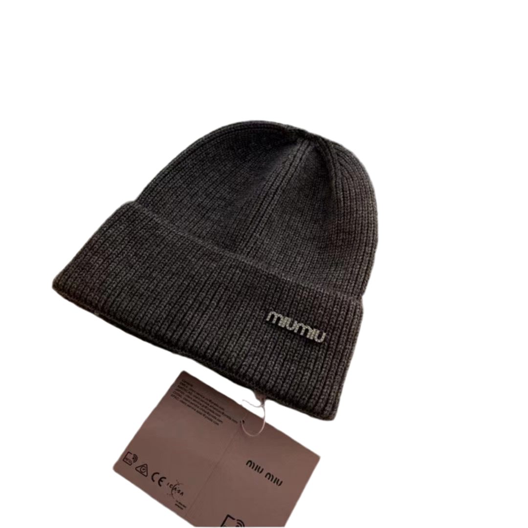 Bonnet Miu Miu en maille côtelée – Gris anthracite