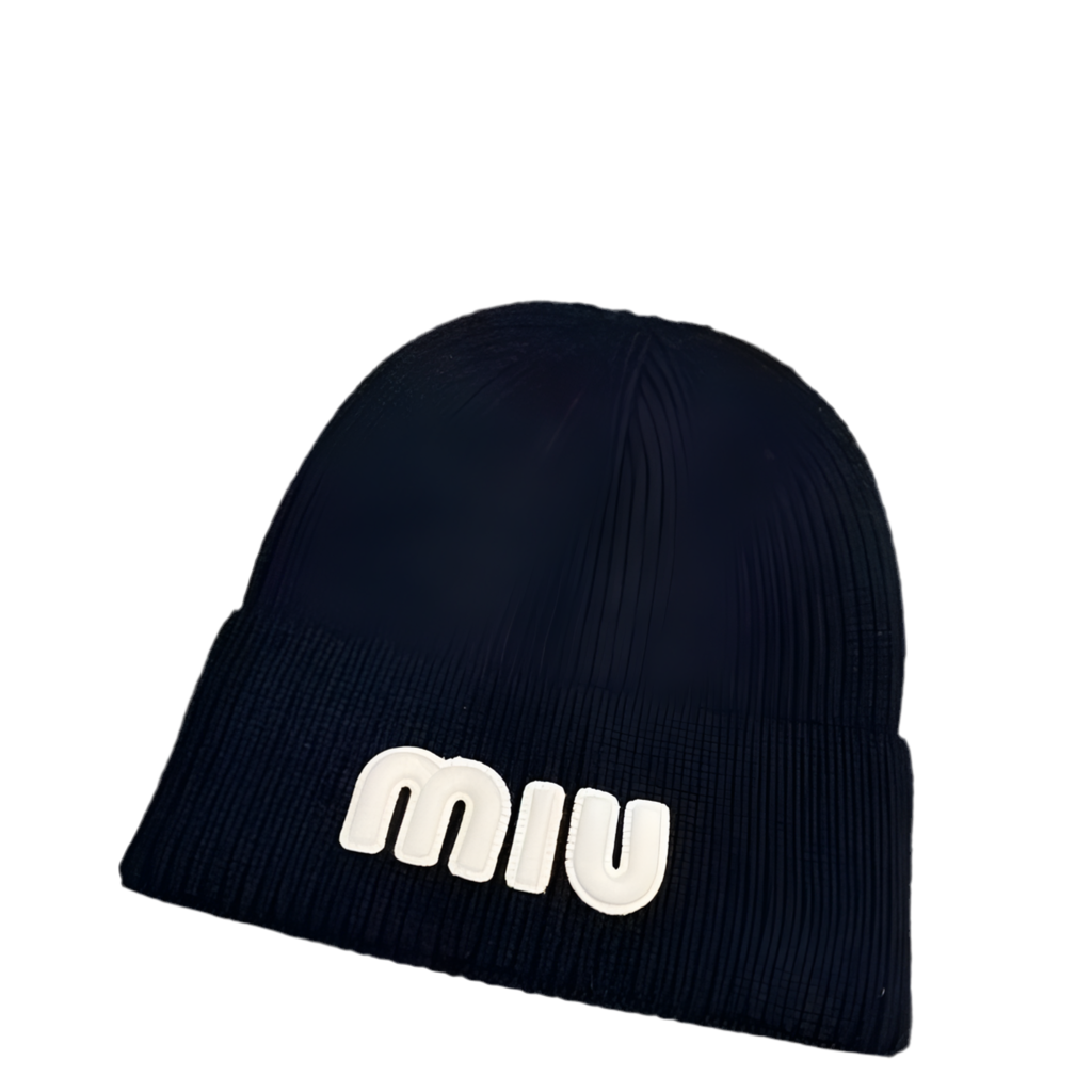 Bonnet noir Mui Mui en maille avec logo brodé