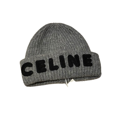 Bonnet en laine CELINE – Beige côtelé avec logo brodé