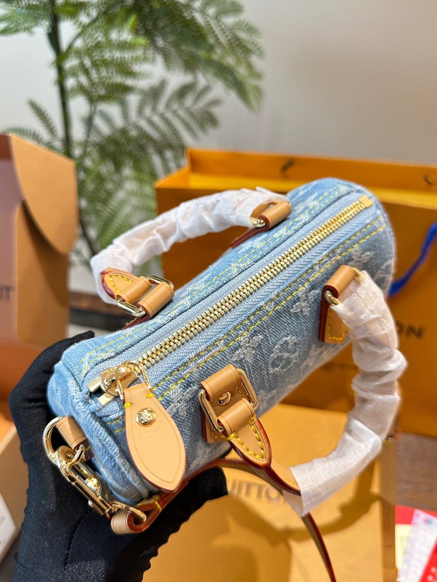 Sac Louis Vuitton Mini Speedy en toile denim monogramme – Bandoulière