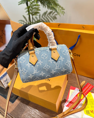 Sac Louis Vuitton Mini Speedy en toile denim monogramme – Bandoulière